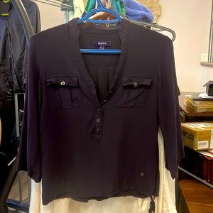 Mexx dark purple cropped blouse with roll tab sleeves sz 36